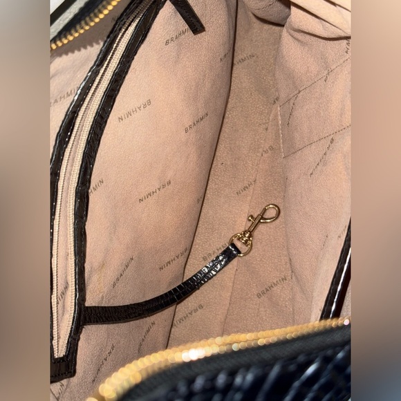 BRAHMIN Tabitha Black Crocodile-Embossed Hobo Bag with Glossy Finish - Picture 13 of 16